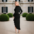 spring/summer new arrivals: european and american style sexy long-sleeved irregular ruffle hem dress with slit – fashionable and alluring