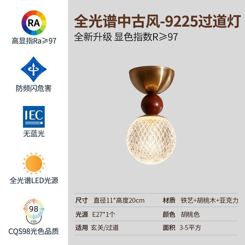 Aisle ceiling light All copper glass French retro entrance entrance Personality warm Internet celebrity cloakroom balcony lighting