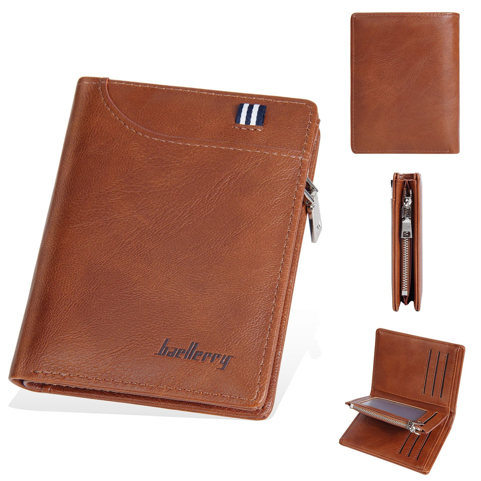 New wallet men's short baellerry European and American business anti-theft brush wallet vertical zipper change ticket holder