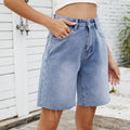 Fashion cross-border foreign trade summer new  independent station washed straight-leg casual hemmed denim shorts women's fashion