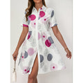 Shipped: cross-border, hot-selling european and american style printed shirt dress. fashionable, loose-fitting, mid-length short-sleeved dress