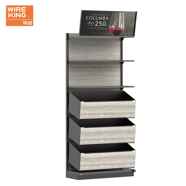 Wine cabinet display rack Supermarket tobacco and wine cabinet Baijiu shelf Tea display rack Iron and wood combined Baijiu red wine display cabinet