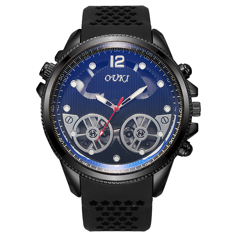 New hollow-out blue light watch, large dial men's quartz watch, trendy student men's wristwatch, cross-border watch