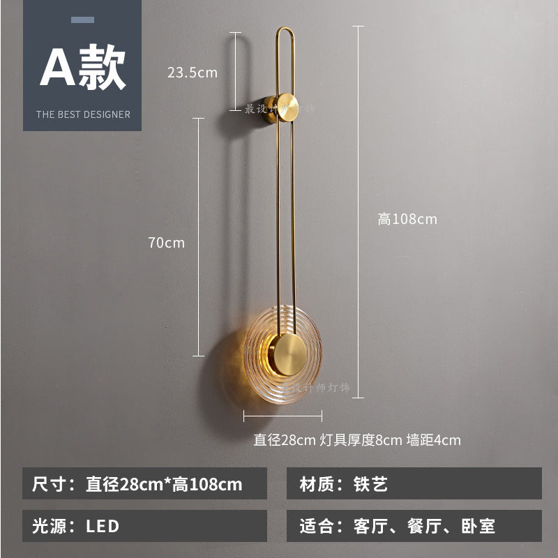 Modern minimalist wall sconce, long style, solid brass, for living room backdrop, hallway, aisle, glass ripple bedside, project wall lighting