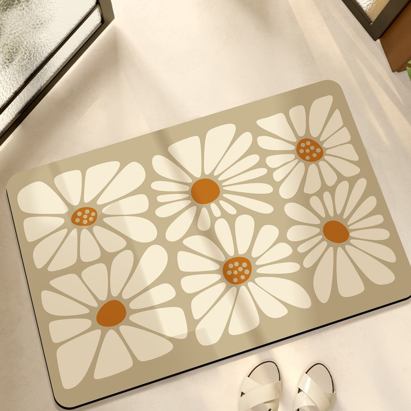 Small fresh daisy bathroom floor mat soft diatom mud non-slip absorbent cushion bathroom foot cushion toilet door