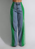 summer fashion patchwork three-stripe wide-leg denim pants - new women's casual high-waisted stretch straight-leg trousers