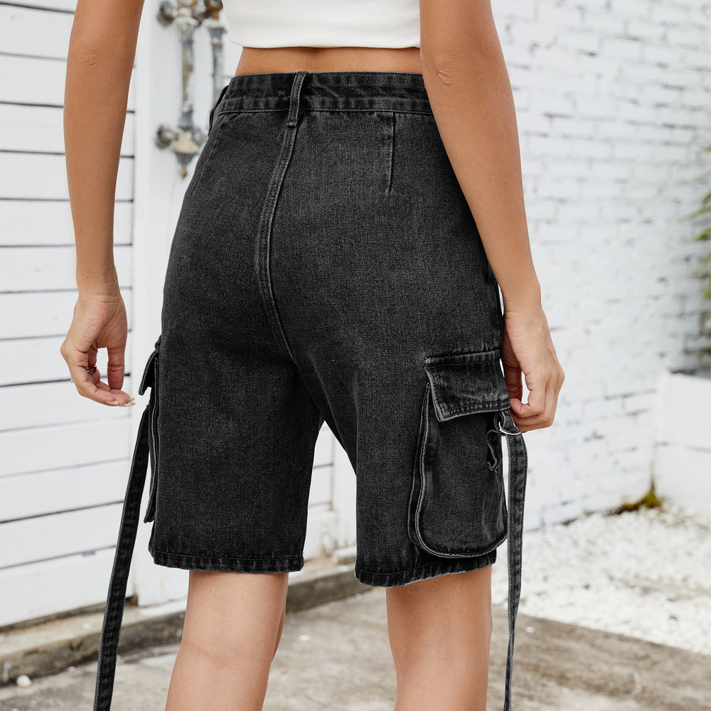 European and american cross-border women's summer new arrivals:  &  street style trendy washed denim cargo shorts (5-inch inseam)
