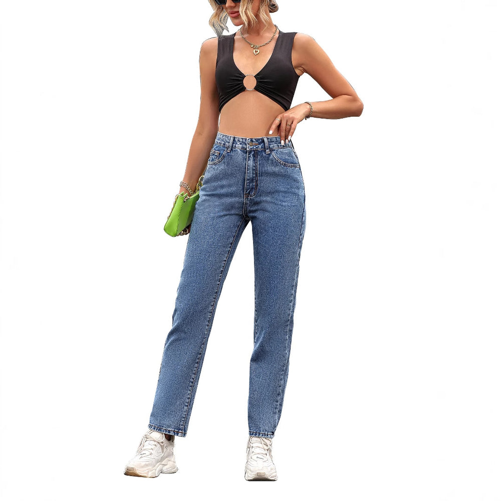 Pre-sale 20097#  cross-border women's fashion european and american retro fashion high waist denim straight pants