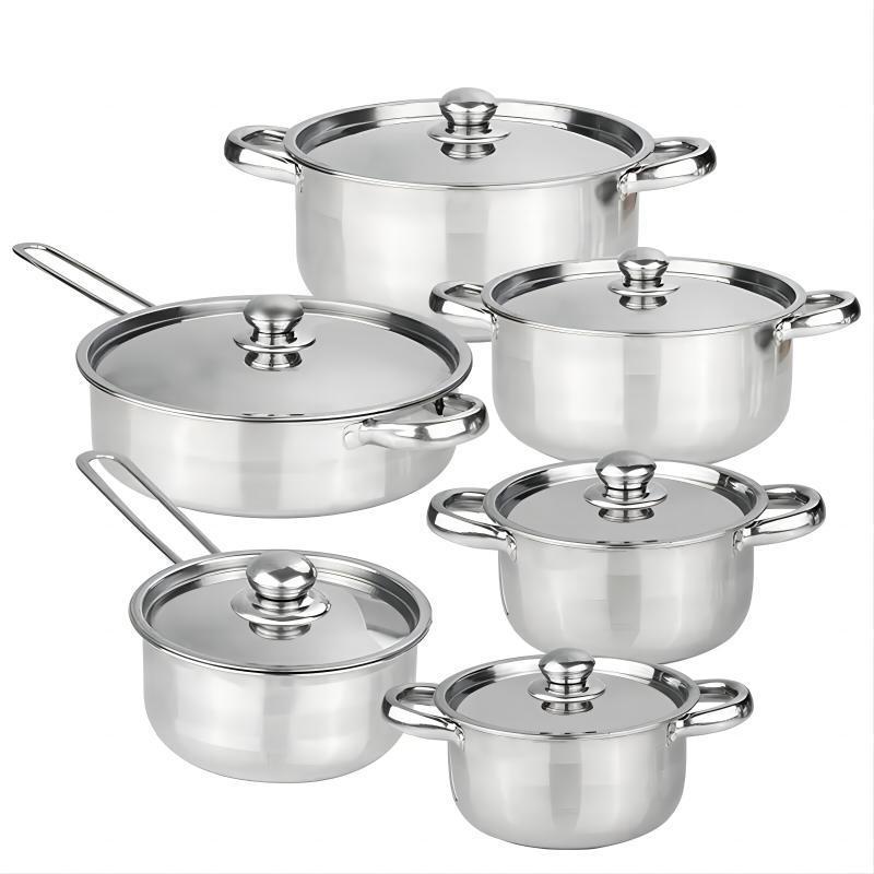 Customized 12-piece stainless steel cookware set - includes stockpots, frying pans, and stainless steel lids - wholesale cookware combo for home use