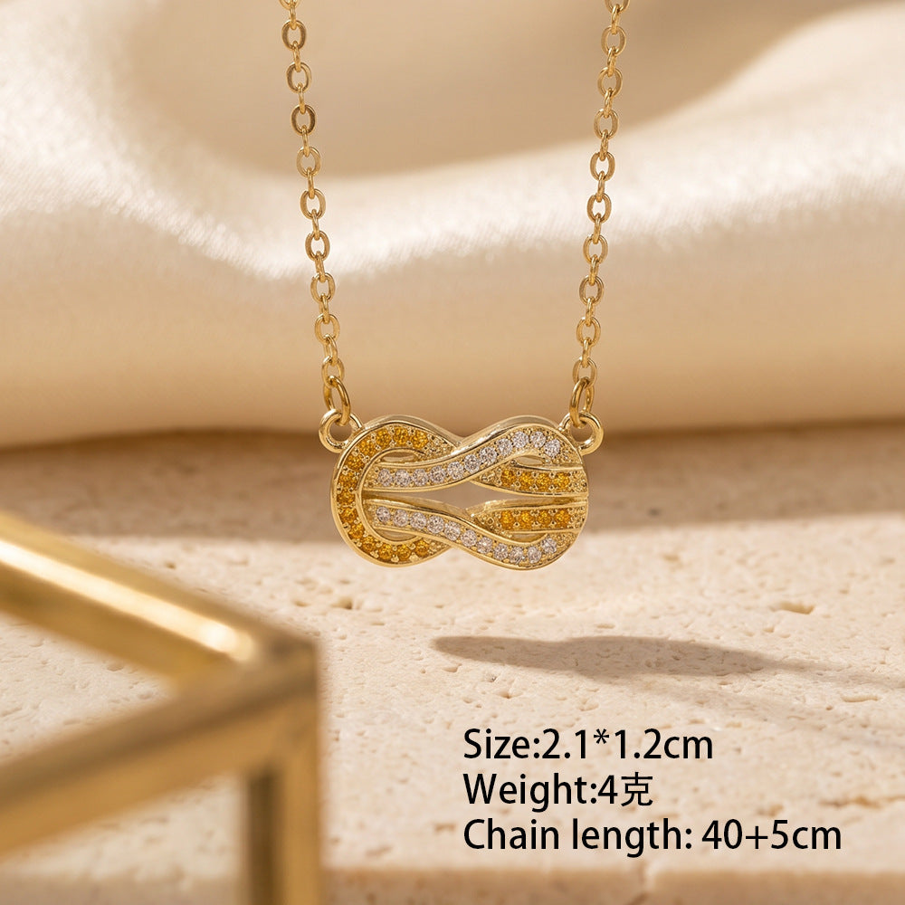 popular versatile copper inlaid zirconium horseshoe buckle necklace for women accessible luxuryniche styleelegantcasual titanium steel clavicle chain jewelry