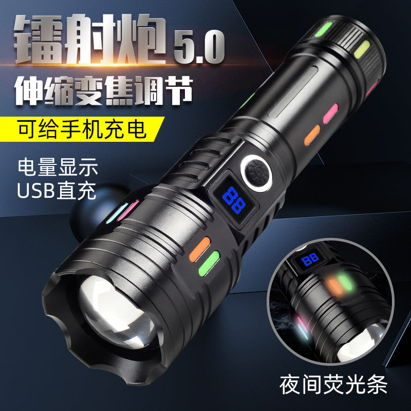 Cross-border new white laser strong light flashlight Type-C charging smart screen display fluorescent colorful LED flashlight