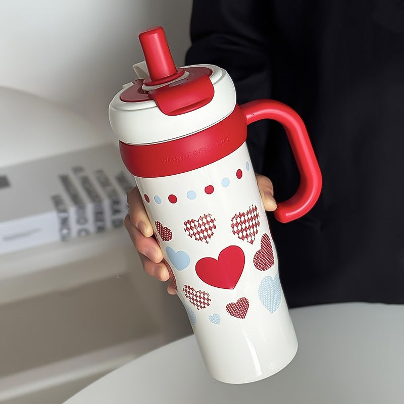 Jumbo ice cup high-looking straw cup large capacity portable car cup girlscute cartoon thermos cup