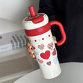 Jumbo ice cup high-looking straw cup large capacity portable car cup girlscute cartoon thermos cup