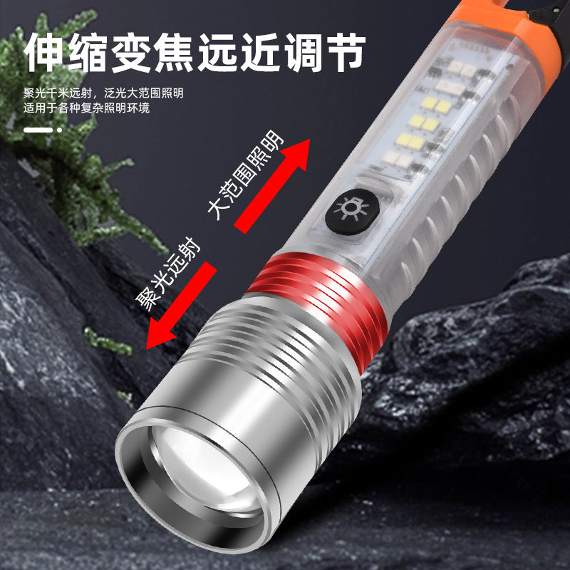 Cross-border new strong light multi-function telescopic zoom Type-c charging red and white purple magnetic mountaineering buckle flashlight