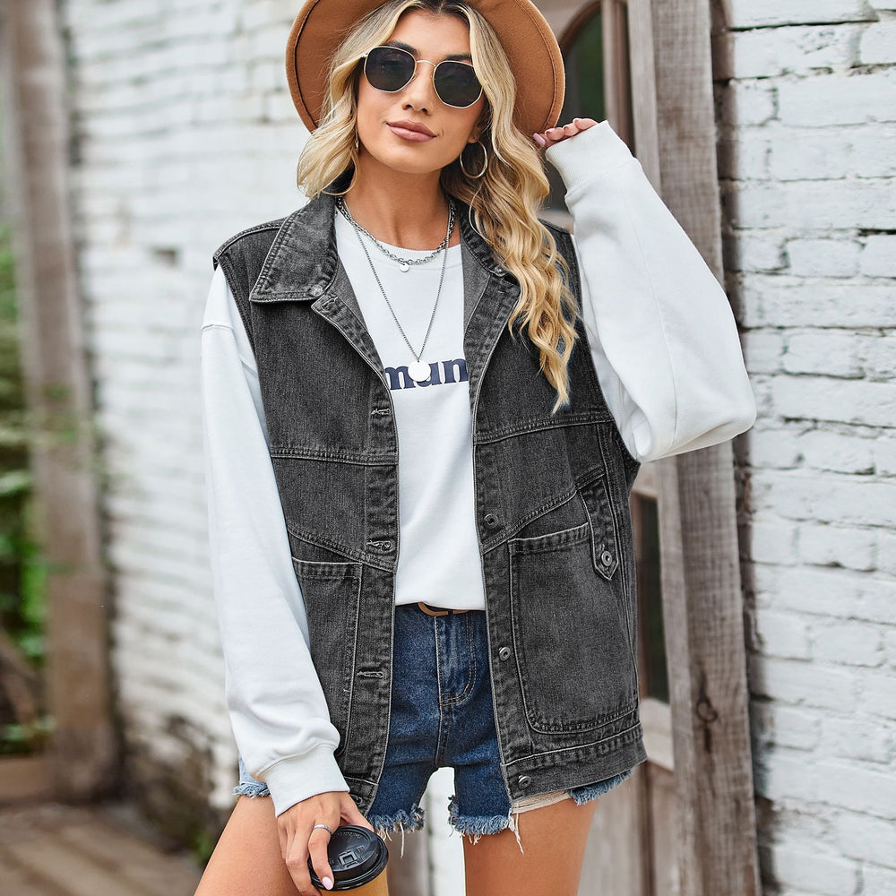 european and american clothing cross-border e-commerce  new loose denim vest waistcoat casual tank top  trend