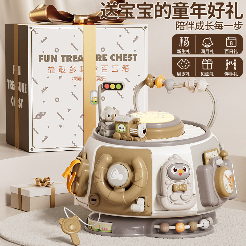 Genius early education milk tea treasure box hexahedron hand drum - educational toy gift for infants and toddlers (0-1 years)