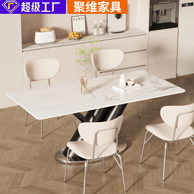 Direct from the factory: customizable, small-space, light luxury porcelain slab dining table. modern minimalist rectangular stainless steel table