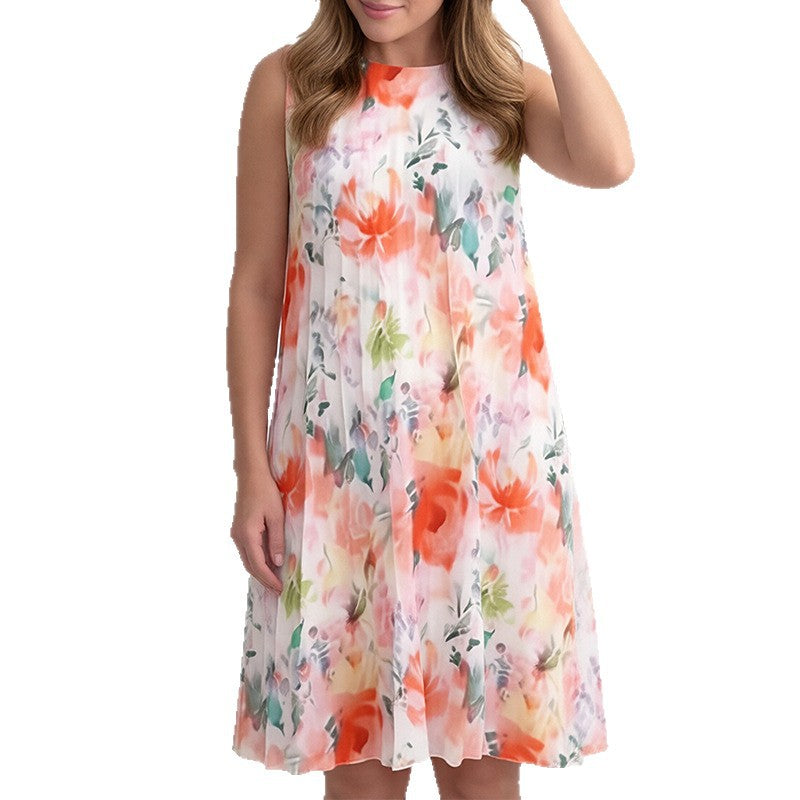 cross-border european and american women's clothing: new summer fashion casual floral sleeveless loose-fit dress