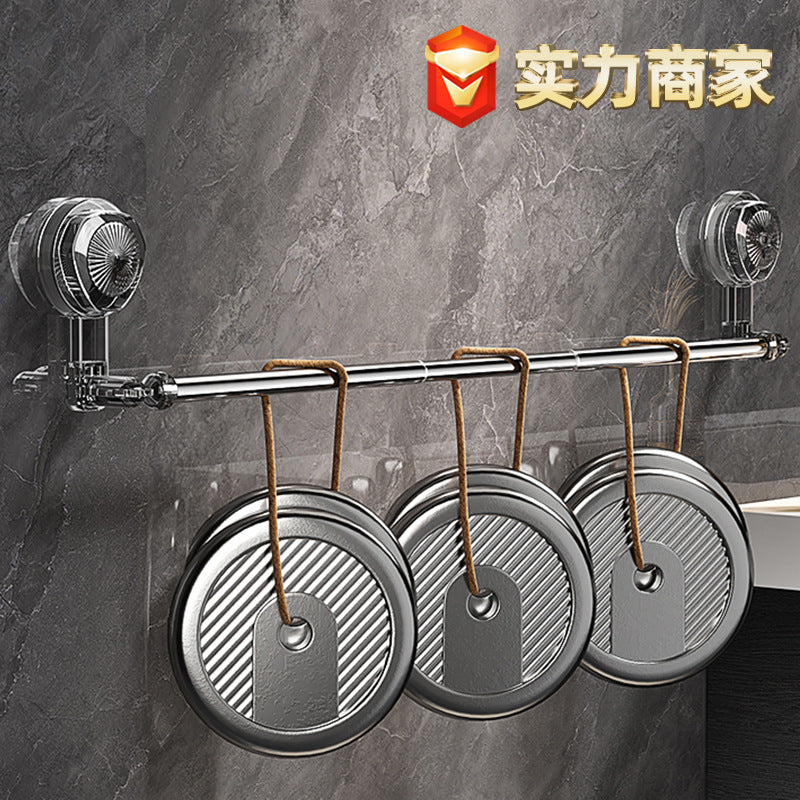 No punching suction cup towel rack No punching bath towel storage hanger Wall-mounted bathroom Stainless steel telescopic rack