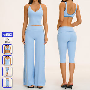 nude contrast color yoga suit beautiful back tight yoga clothes women's outdoor running sports fitness suit 3588