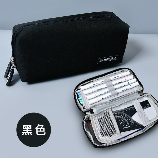 The new simple Japanese and Korean style pencil bag is soft and has a good touch. Pencil case folio large-capacity stationery bag