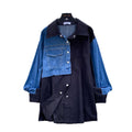 Trendy retro patchwork denim shirt for women - long sleeve, loose fit, cardigan style, versatile and chic top for autumn