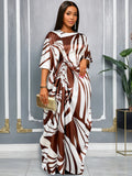 African print robe and pants set - drawstring tie-up loose top with casual wide-leg pants two-piece set