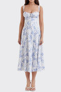 cross-border e-commerce women's fashion: european and american summer new arrivals - french chic floral print spaghetti strap slit dress