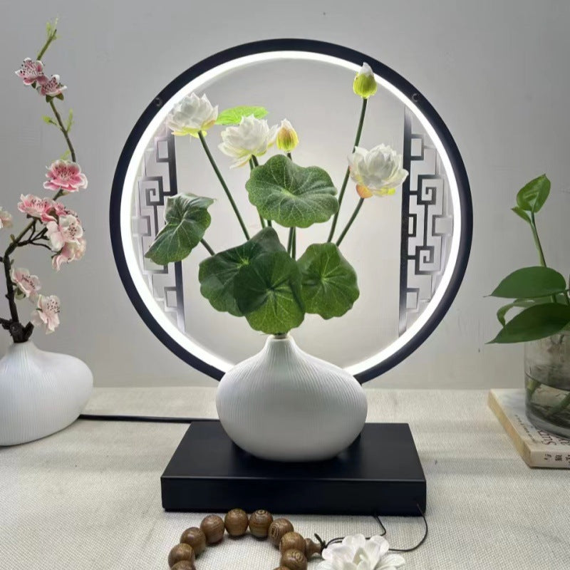 New chinoiserie table lamp bedroom bedside lamp zen ornaments wedding girl lotus creative gift home remote control lotus
