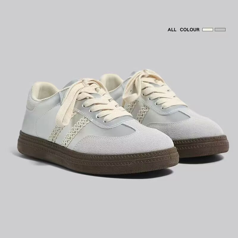Retro silver german training shoes for women 2026autum with skirt lace edge thick solecasual waffle agan sneakers