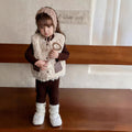 Girls' outfit  new fashionable warm fuzzy vest coffee-colored sweater slouch socks leggings three-piece set