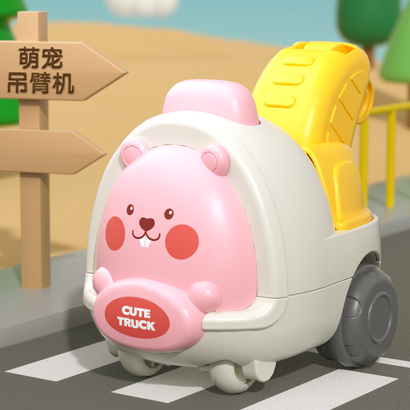 Mini cartoon inertia car - cute pet, educational toy for kids, baby inertia toy car, construction vehicle for little boys
