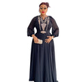 New long-sleeved african plus size women's dress - elegant & chic,  cross-border e-commerce, chiffon v-neck rhinestone embellished dress