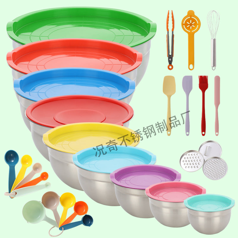 thickened stainless steel salad basin non-slip silicone bottom mixing egg bowl salad cooking basin baking egg bowl