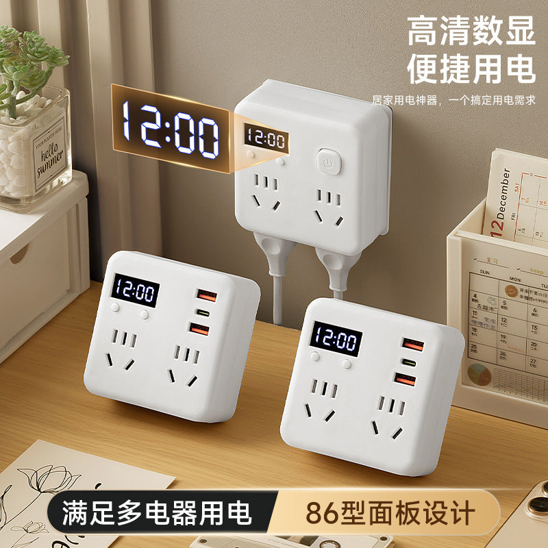 Digital display clock converter socket 86 type household one-to-multiple mobile phone charging strip panel wireless expansion