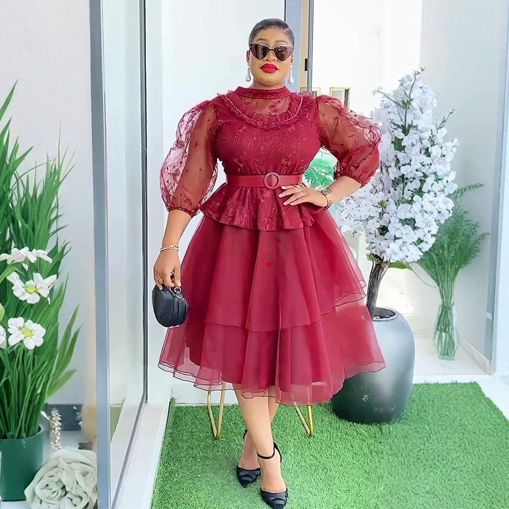 new plus size women's african  european and american fashion mesh dress princess dress gown tutu skirt