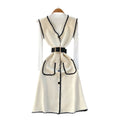 Xiaoxiangfengv neckknitting shirt vest dressfemaleautum waist slimming lookeleganttwo-piece setsuit skirt
