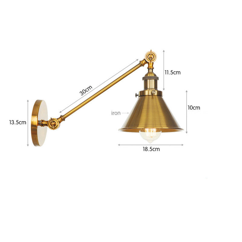 American industrial wind wrought iron wall lamp, living room retro background wall lamp, aisle entrance, golden simple bedroom bedside lamp
