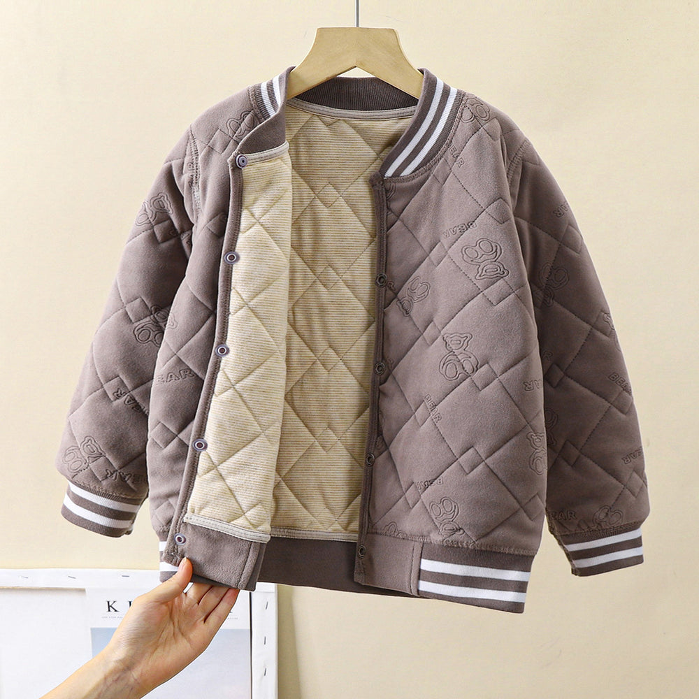 New winter quilted silk-padded baseball jacket: thickened, wearable as outerwear or inner layer, perfect for school uniforms, warm and cozy for boys and girls