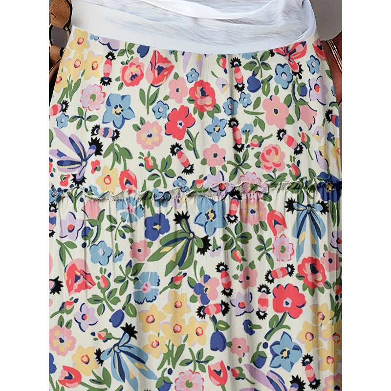 Aliexpress cross-border original design: new women's summer floral print midi skirt