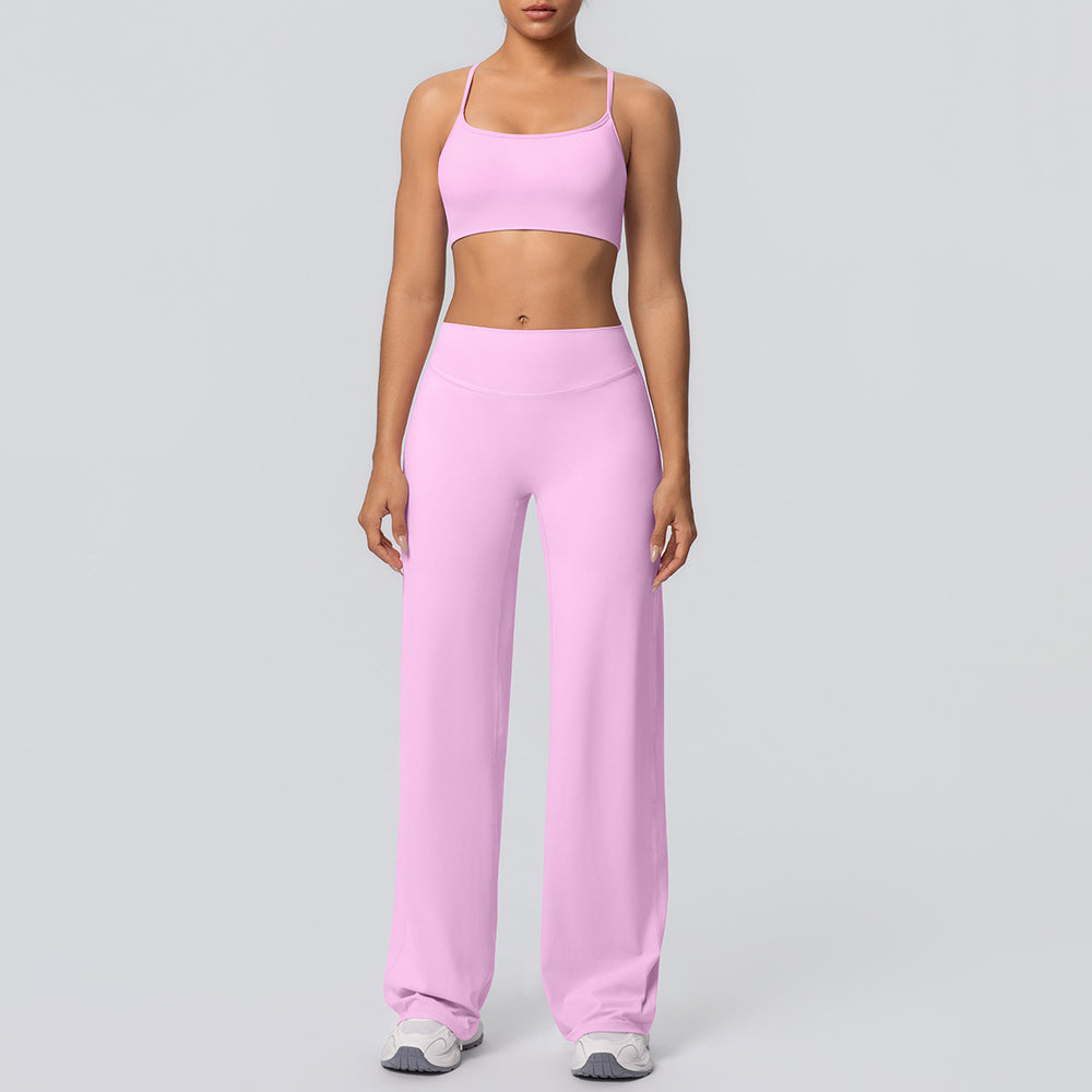 Sexy suspender back high waist hip lifting loosestraight-leg sports pants suit quick-drying running yoga fitness wear for women