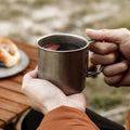 304 vintage distressed single-layer outdoor folding cup with handle - portable camping water cup, industrial style coffee mug, beer cup