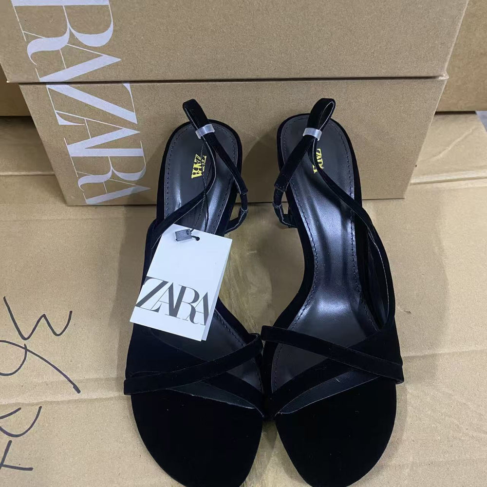 Za2025summernew arrival one strap thin heel high heel sandals women's fashion black high heels women