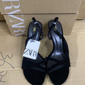 Za2025summernew arrival one strap thin heel high heel sandals women's fashion black high heels women