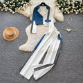 European and american color block striped two-piece set for women - autumn commute style, effortless chic, slimming fit, sporty and stylish