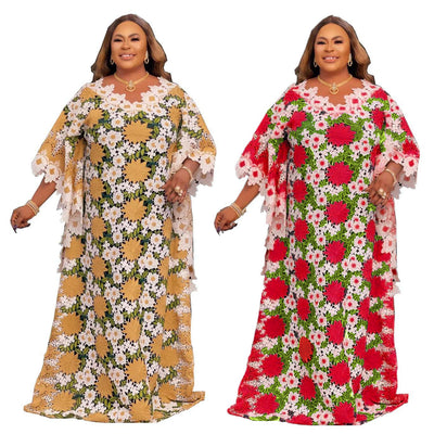 supply plus size women's lace cut outembroiderlace bat sleeve floor-length skirt