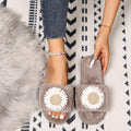 2024new arrival women's large size fur slippers fall and winter flip-flops flat heel open toe popular sunflower heattech floor slippers
