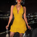 summer new arrival: halter neck sexy low-cut bodycon solid color bodycon dress - european & american style fashion women's clothing