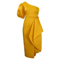 European and american women's clothing  summer new arrivals: ol style elegant waist-cinching puff sleeve one-shoulder banquet slit dress, european and american style dress