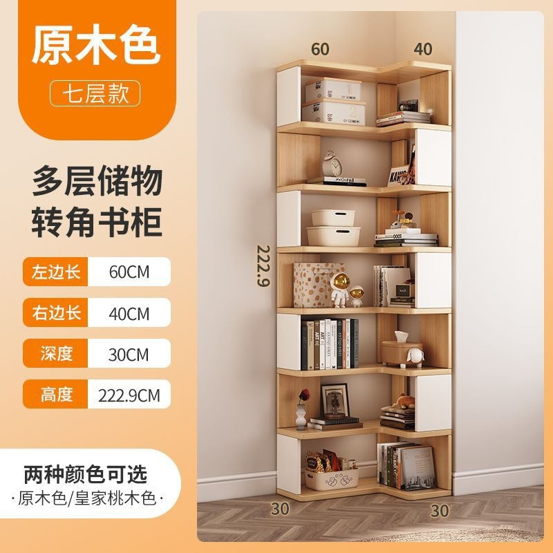 Corner bookshelf floor-standing storage rack home organizer living room corner multi-tier storage shelf simple solid wood bookcase